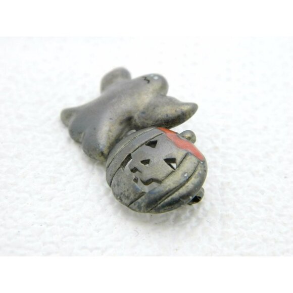 Vintage Halloween Black Ghost Enamel Pumpkin Darlene Group Pin Brooch - Picture 3 of 4